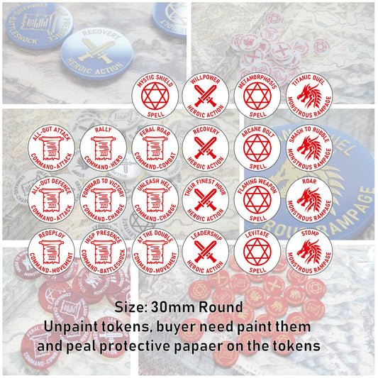 Copy of Tabletop Spells/Psychics/Abilities tokens Set for WH/AOS - AOS Tokens 22pcs  NEED BUYE RPAINT